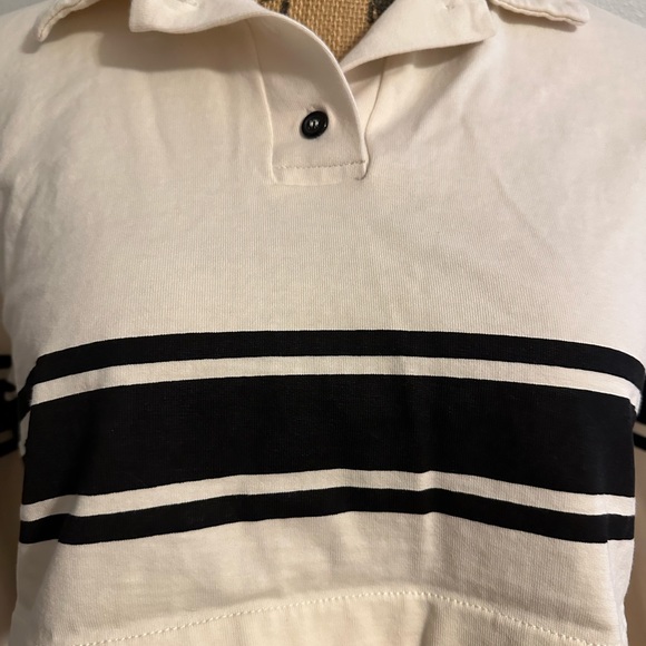 Zara Cropped Long Sleeve Black And White Strip Collar Shirt M - Picture 2 of 7